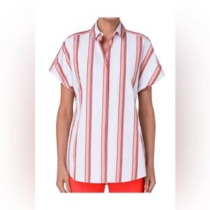 LIKE NEW AKRIS PUNTO CREAM STRIPE POOLIN BLOUSE SIZE 10 RETAILS $495.100% COTTON